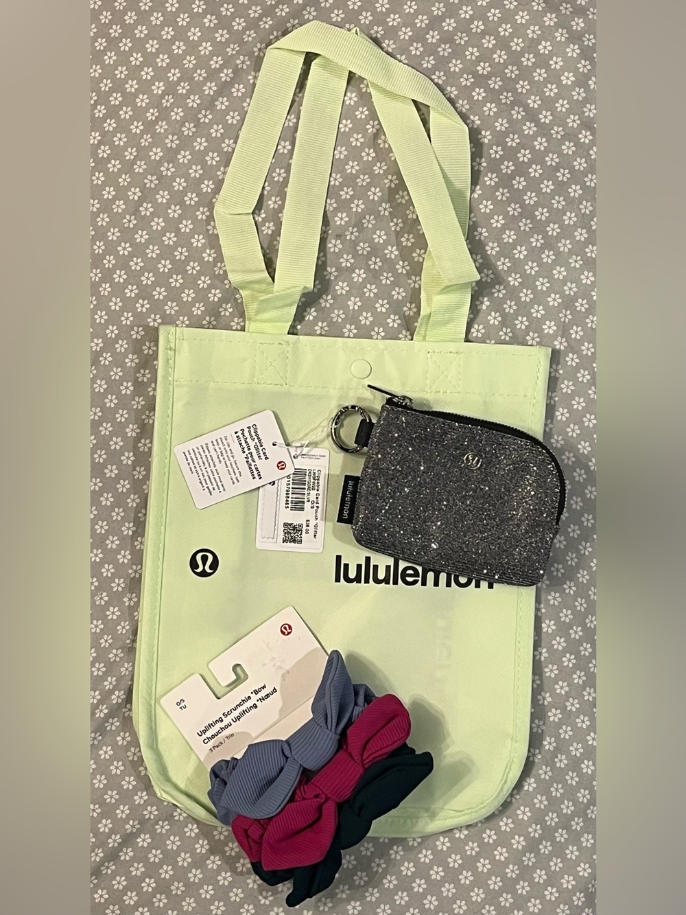 Lululemon bag, hair scrunchies, clippable card pouch all NWT